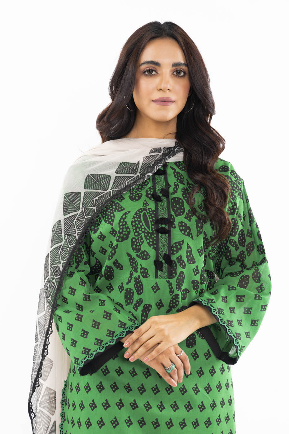 3 Pc Printed Lawn Suit With Chiffon Dupatta