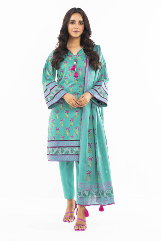 3 Pc Printed Lawn Suit With Net Dupatta