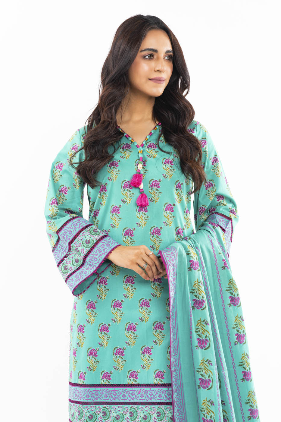 3 Pc Printed Lawn Suit With Net Dupatta
