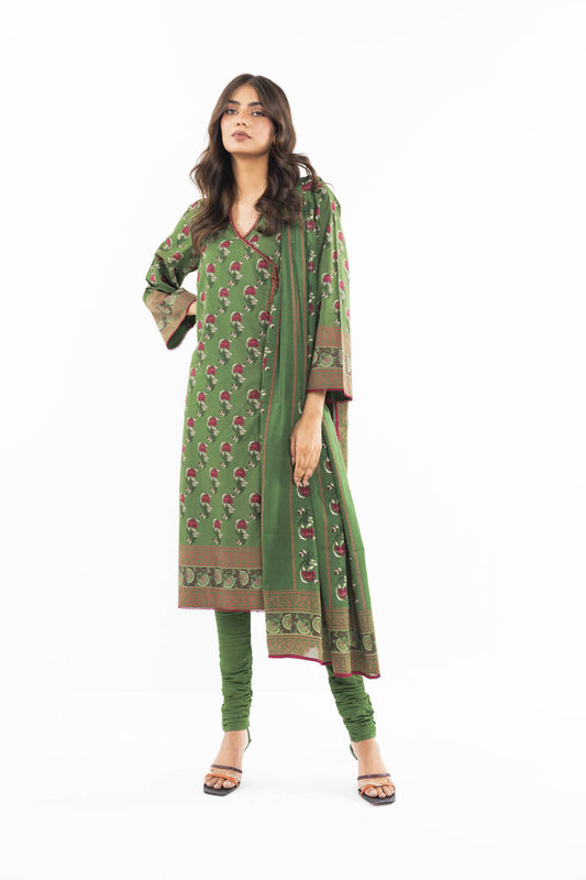 3 Pc Printed Lawn Suit With Net Dupatta
