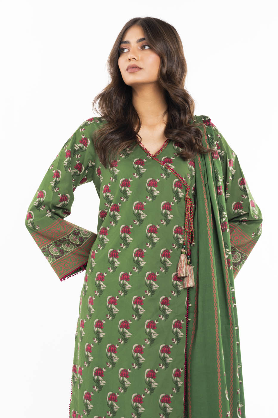 3 Pc Printed Lawn Suit With Net Dupatta