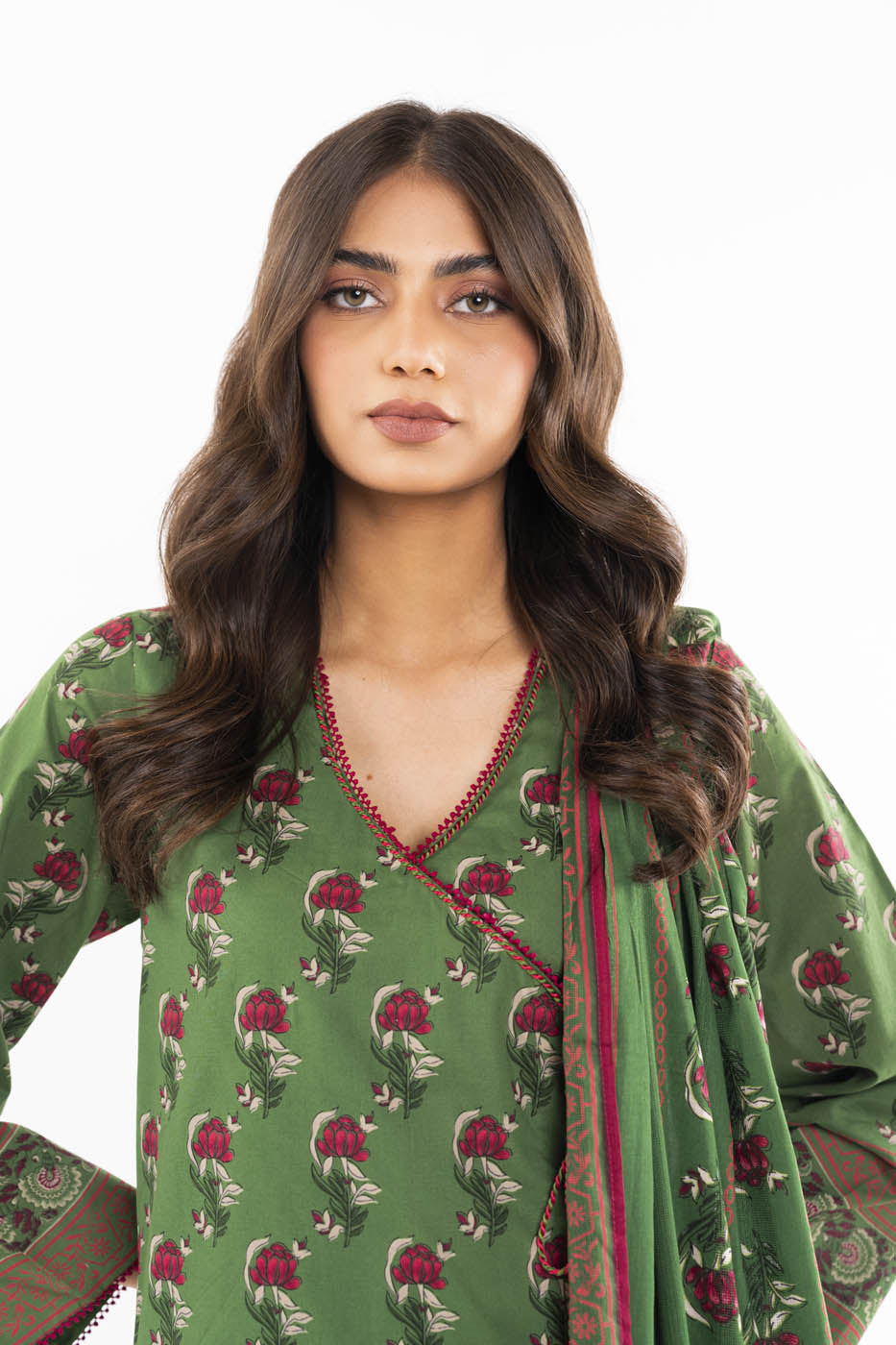 3 Pc Printed Lawn Suit With Net Dupatta