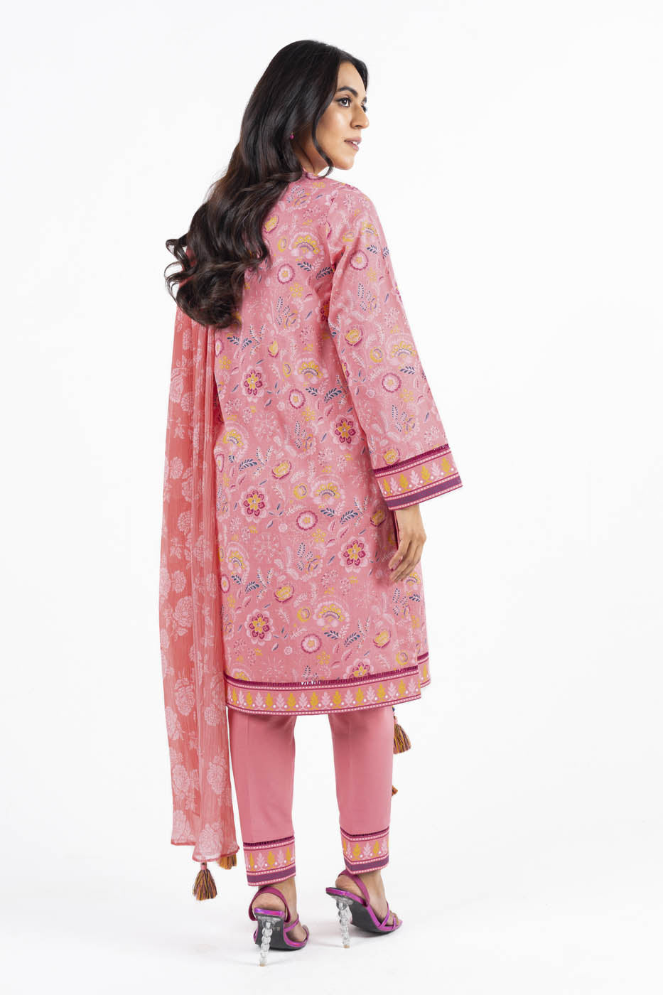 3 Pc Printed Lawn Suit With Chiffon Dupatta