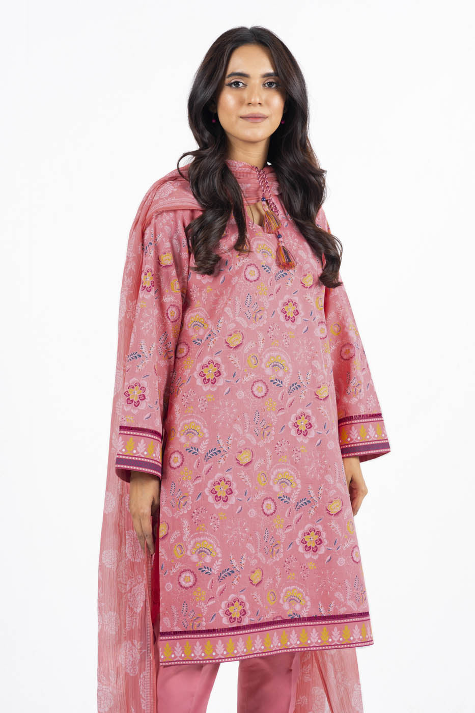 3 Pc Printed Lawn Suit With Chiffon Dupatta
