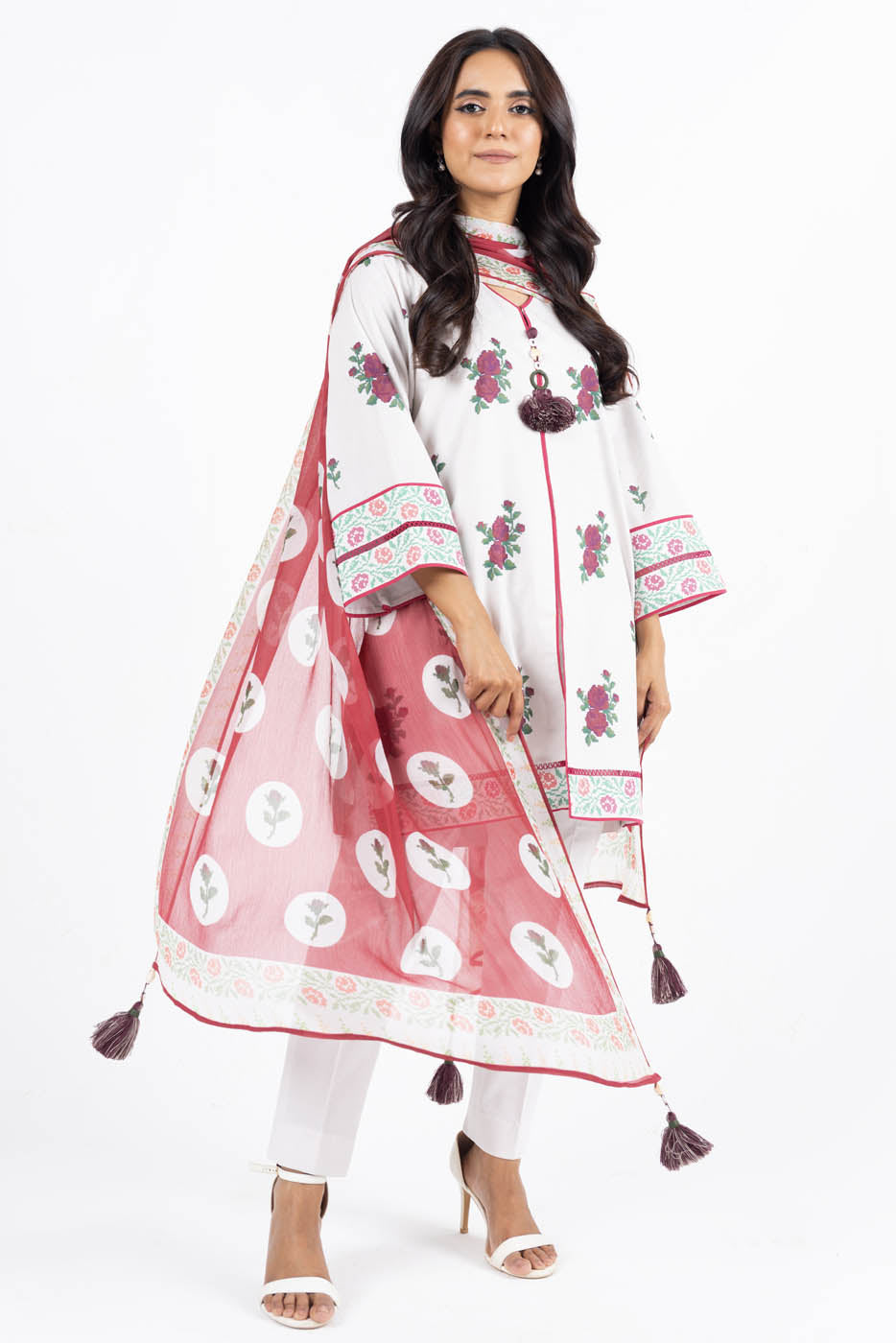 3 Pc Printed Lawn Suit With Chiffon Dupatta