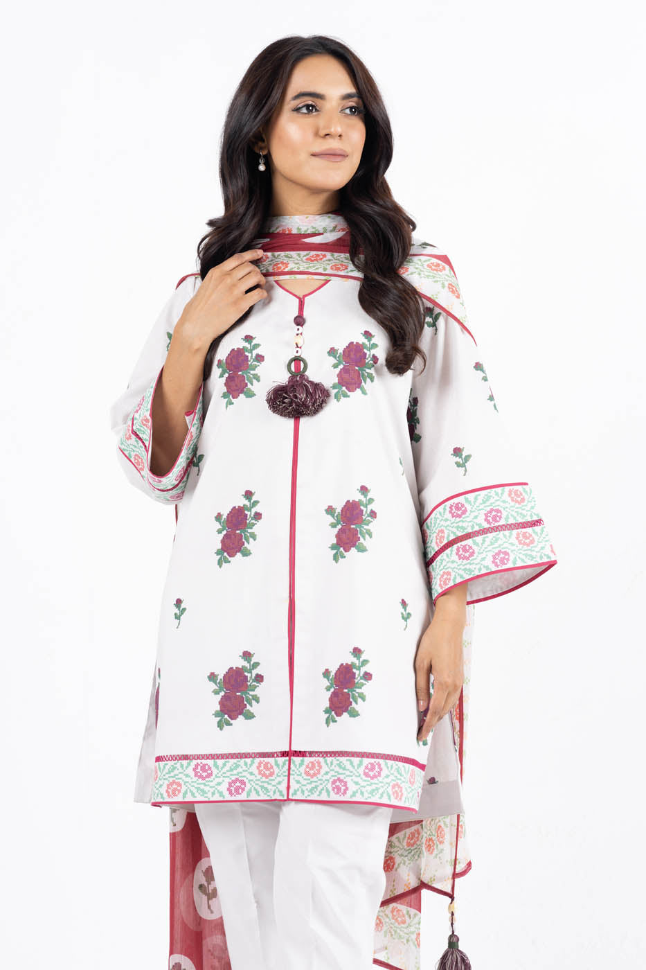 3 Pc Printed Lawn Suit With Chiffon Dupatta