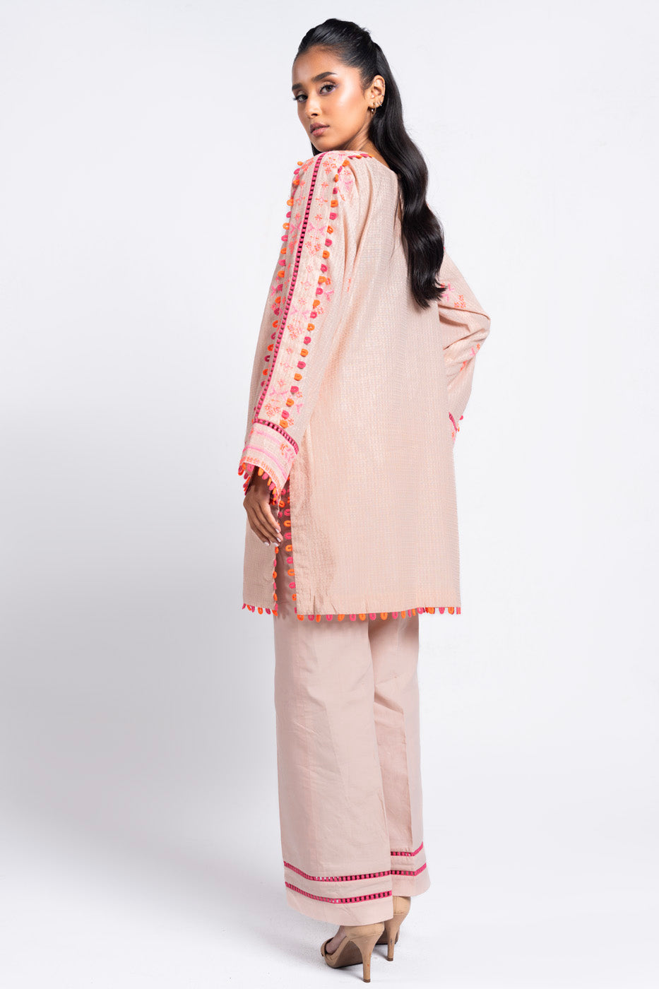 2 Pc Embroidered Dobby Dyed Suit With Cambric Trouser