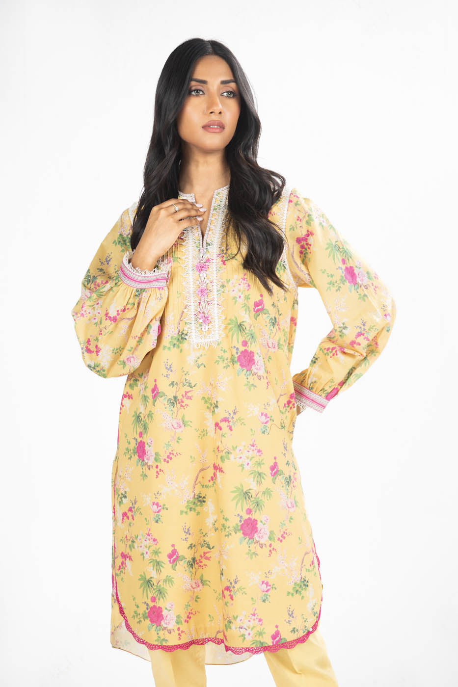 2 Pc Embroidered Lawn Suit With Cambric Trouser
