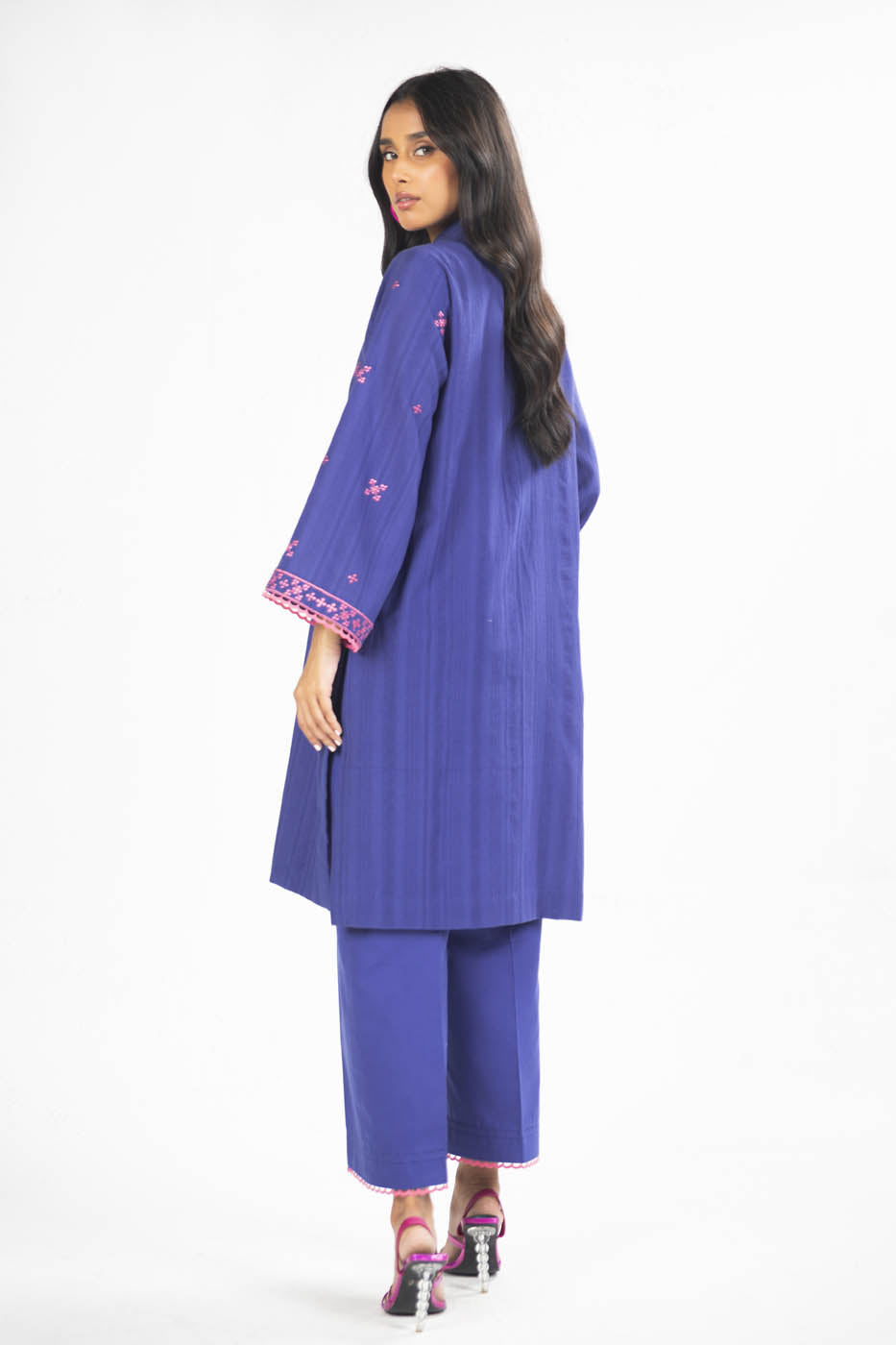 2 Pc Embroidered Doby Dyed Suit With Cambric Trouser