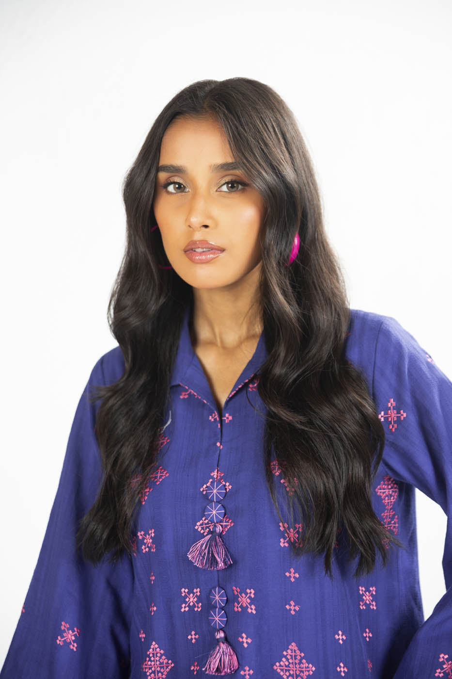2 Pc Embroidered Doby Dyed Suit With Cambric Trouser