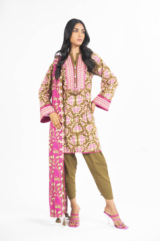 3 Pc Printed Lawn Suit With Lawn Dupatta