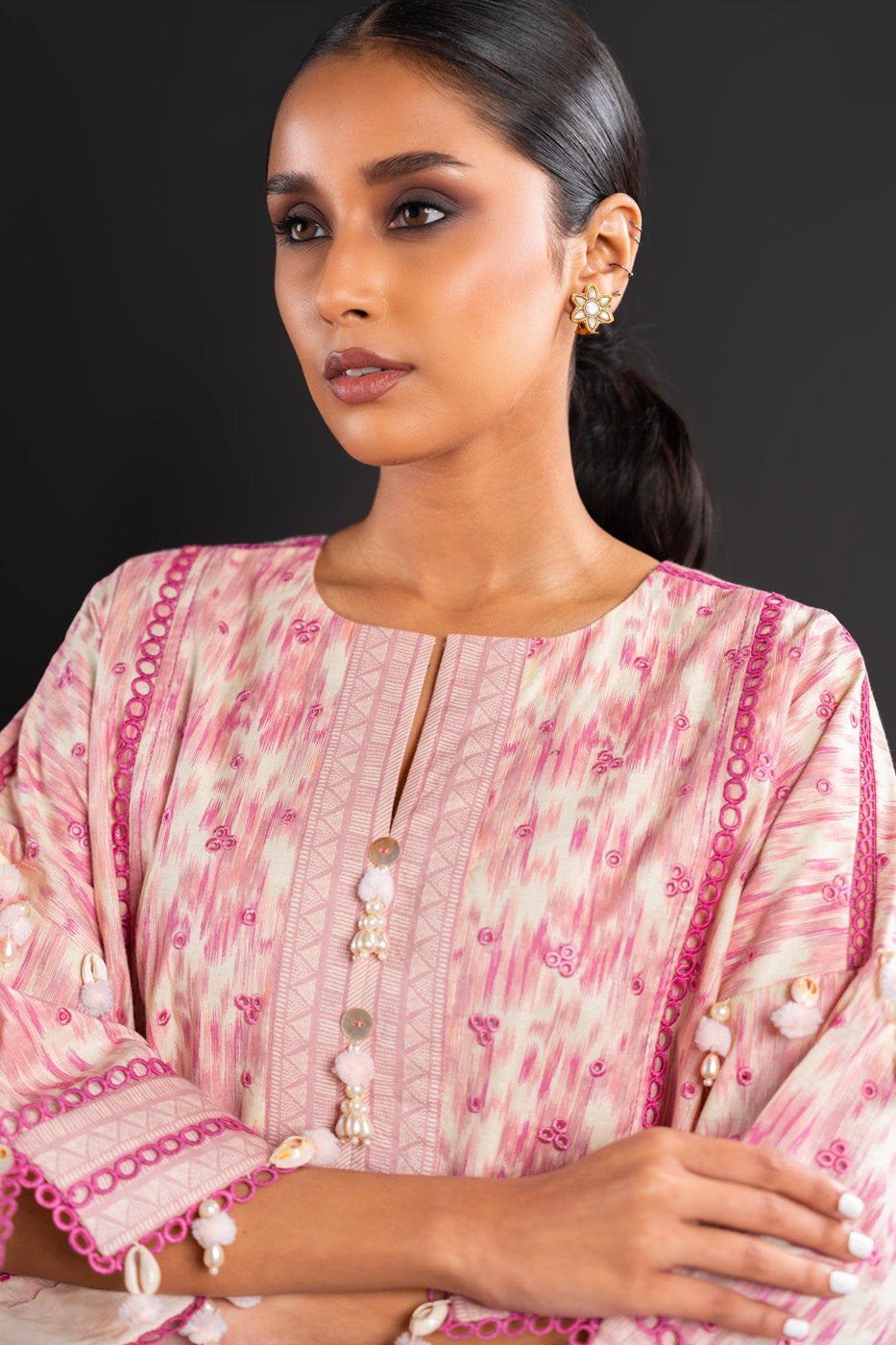 Embroidered Cotton Karandi Fabric (Sold by Per Meter)