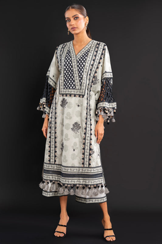 Embroidered Cotton Karandi Fabric (Sold by Per Meter)