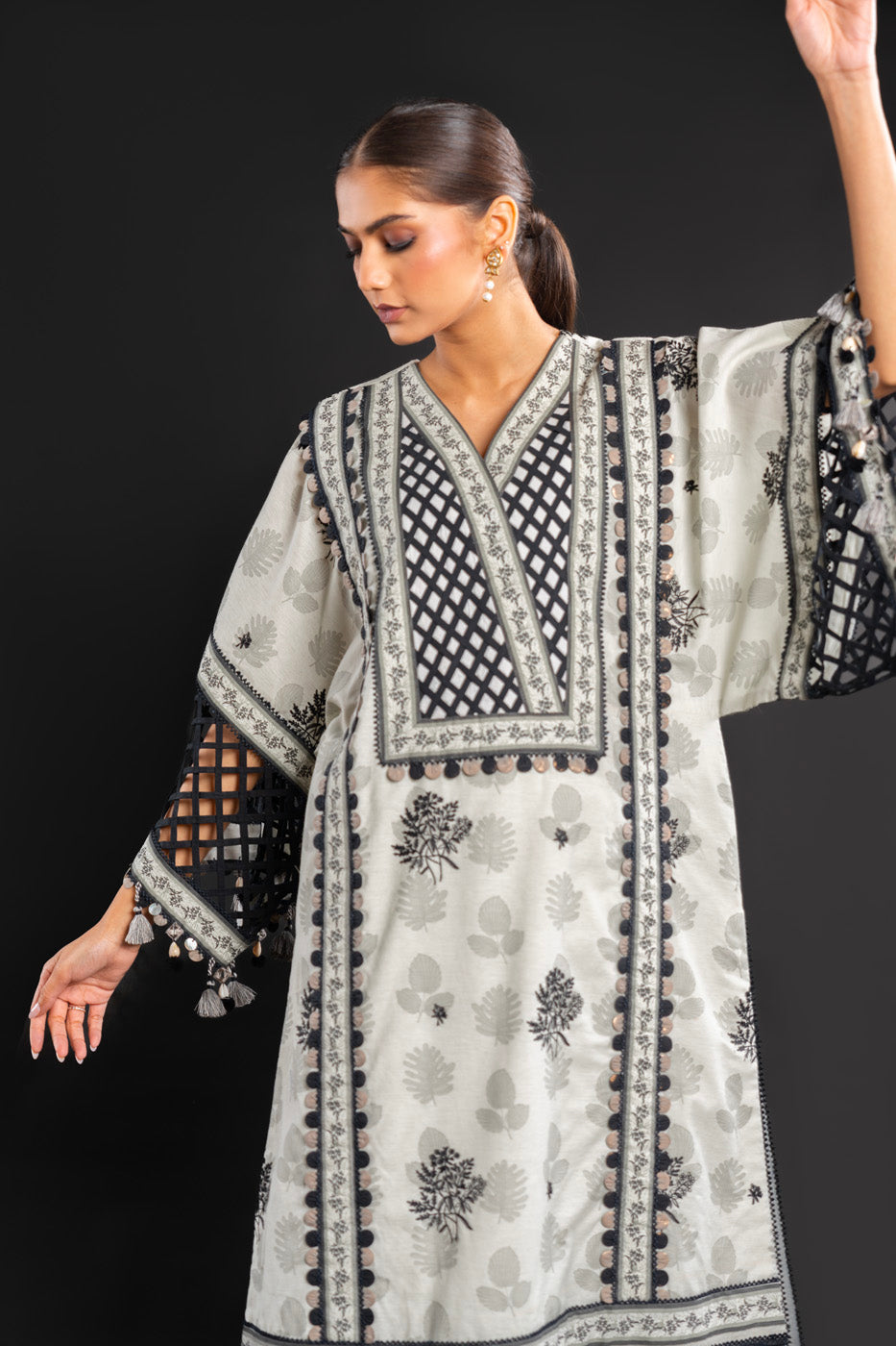 Embroidered Cotton Karandi Fabric (Sold by Per Meter)