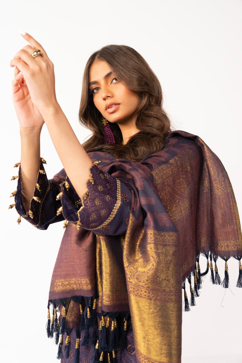 3 Pc Embroidered Khaddar Suit With Woven Shawl