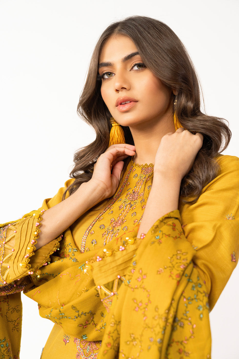 3 Pc Embroidered Khaddar Suit With Shawl