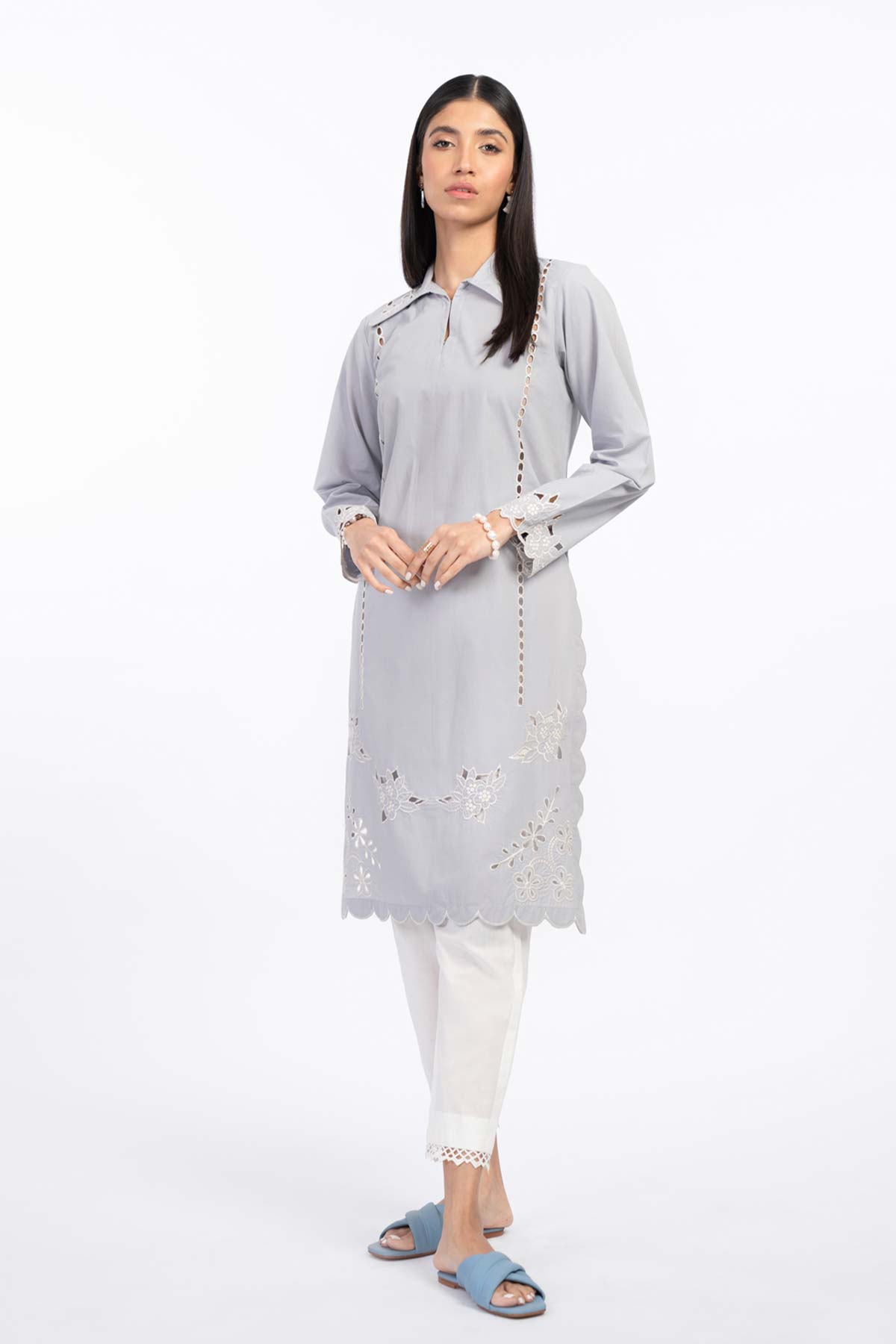 Dyed Embroidered Cambric Kurti