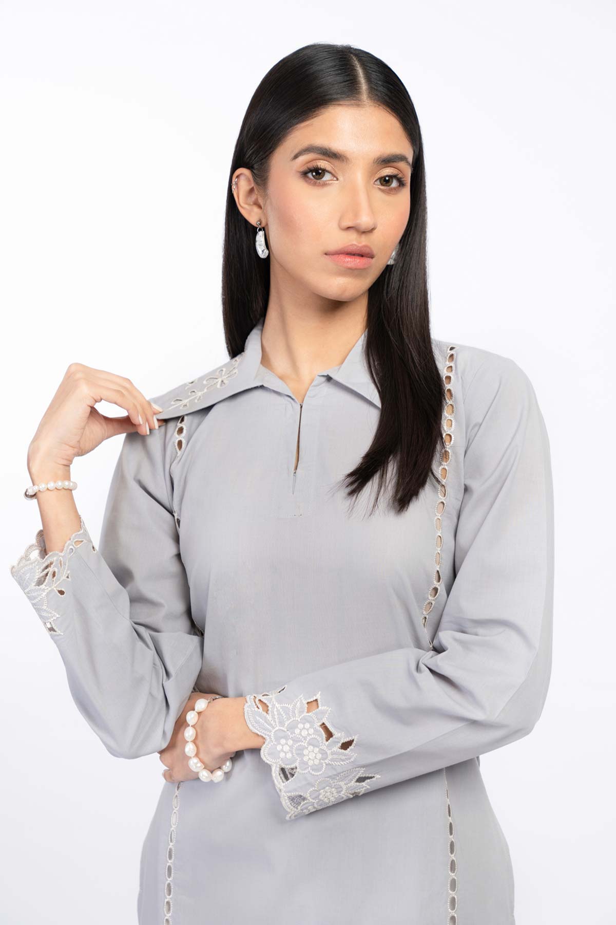 Dyed Embroidered Cambric Kurti