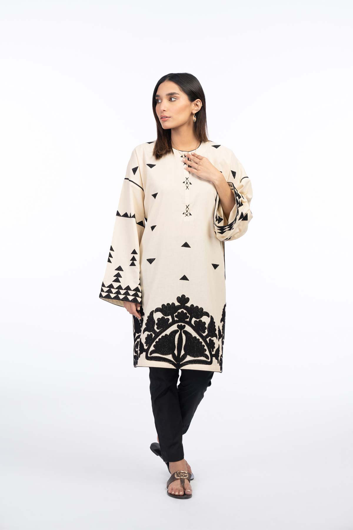 Dyed Embroidered Cambric Kurti