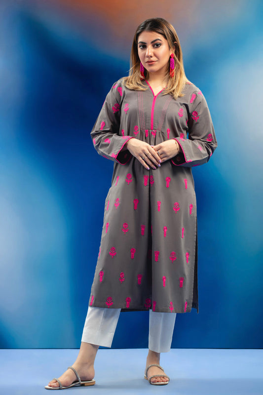 Dyed Embroidered Cambric Kurti