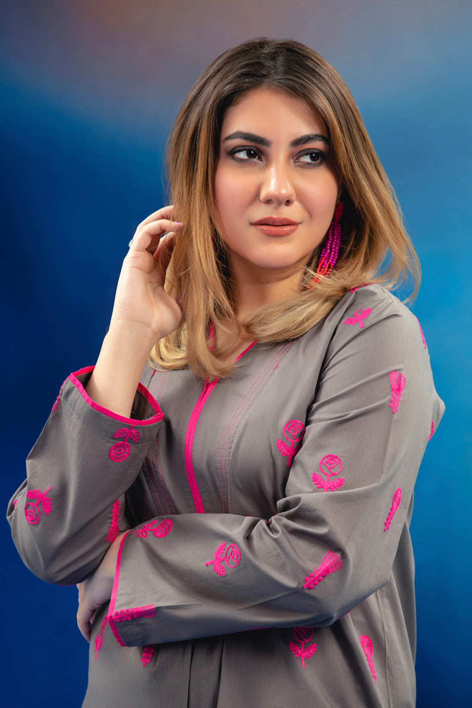 Dyed Embroidered Cambric Kurti