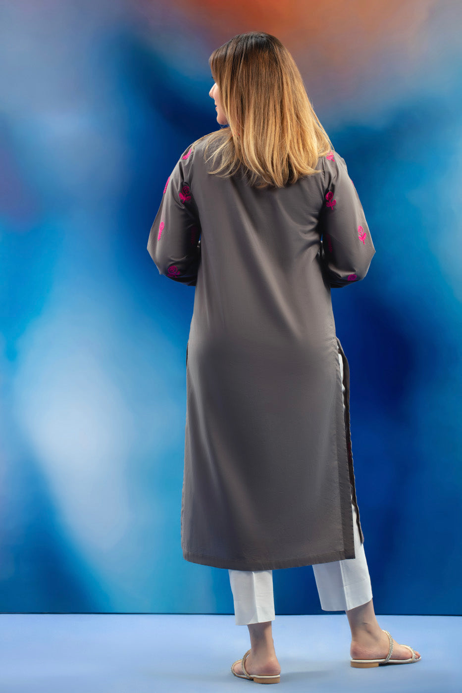 Dyed Embroidered Cambric Kurti