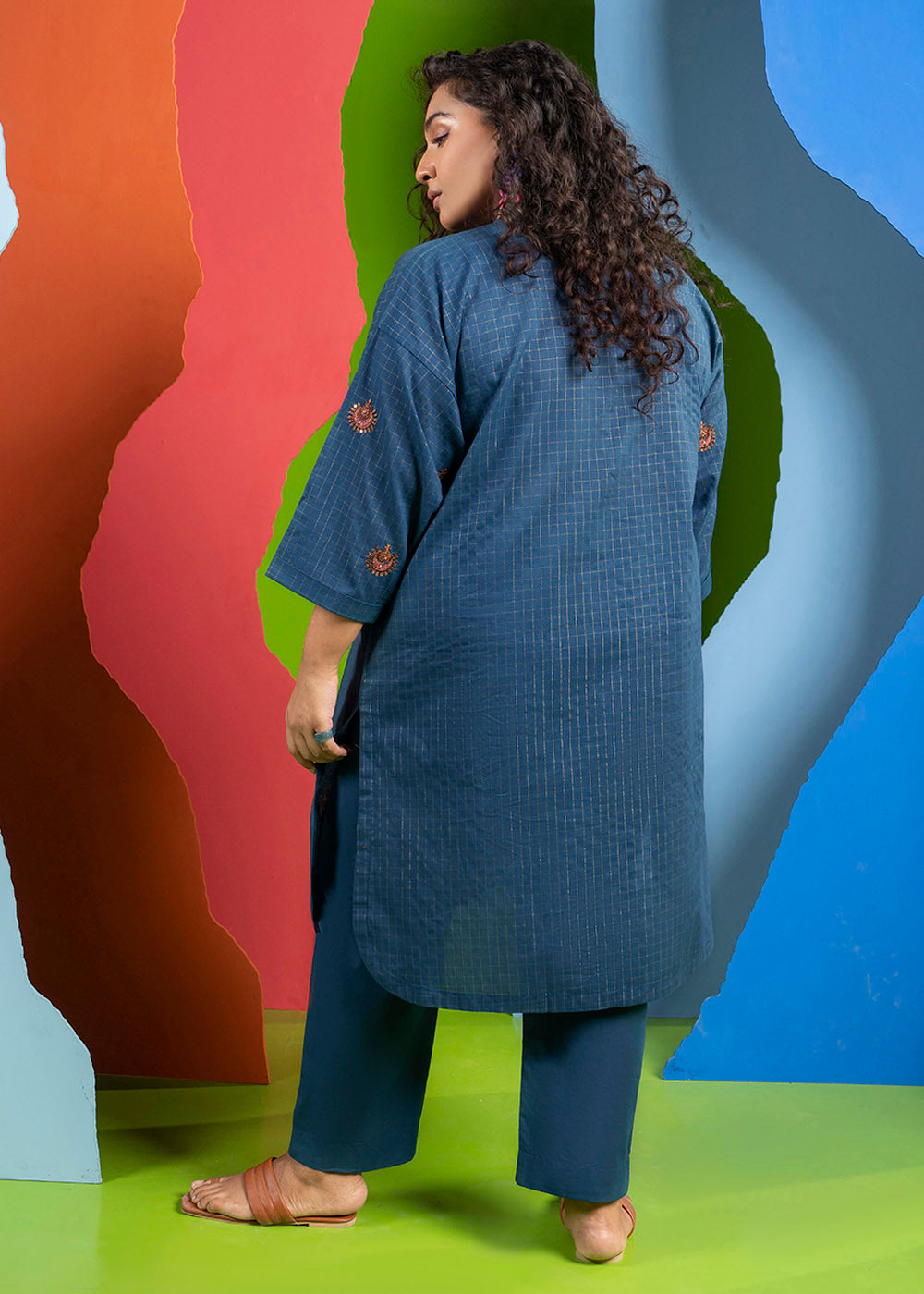 Dyed Embroidered Dobby Kurti