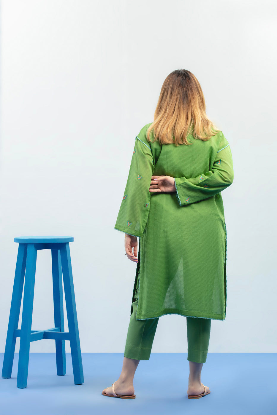 Dyed Embroidered Dobby Kurti