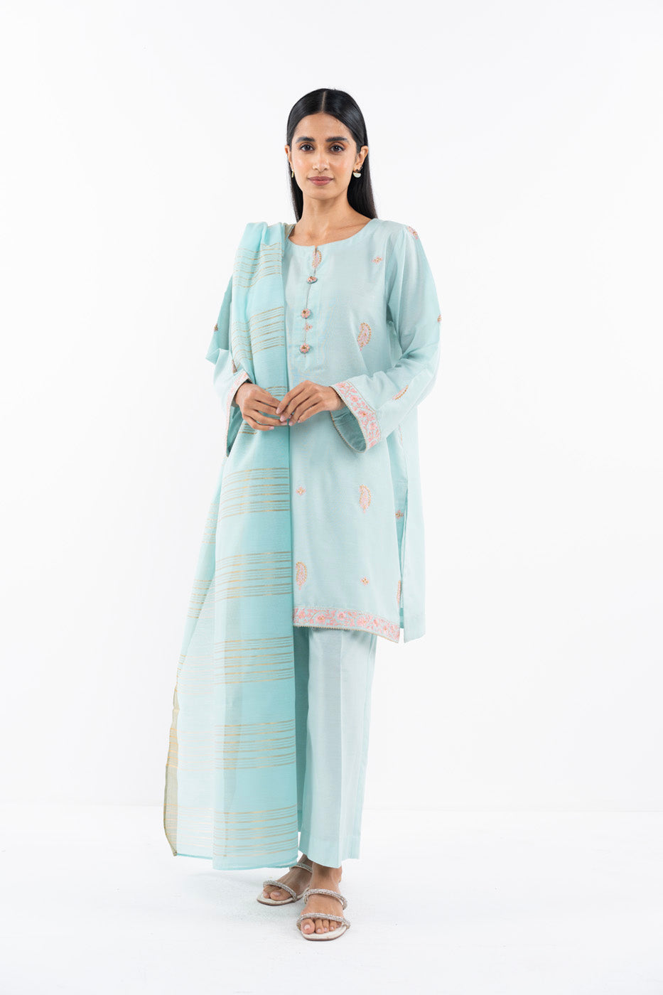 3 Pc Embroidered Cotton Silk Outfit