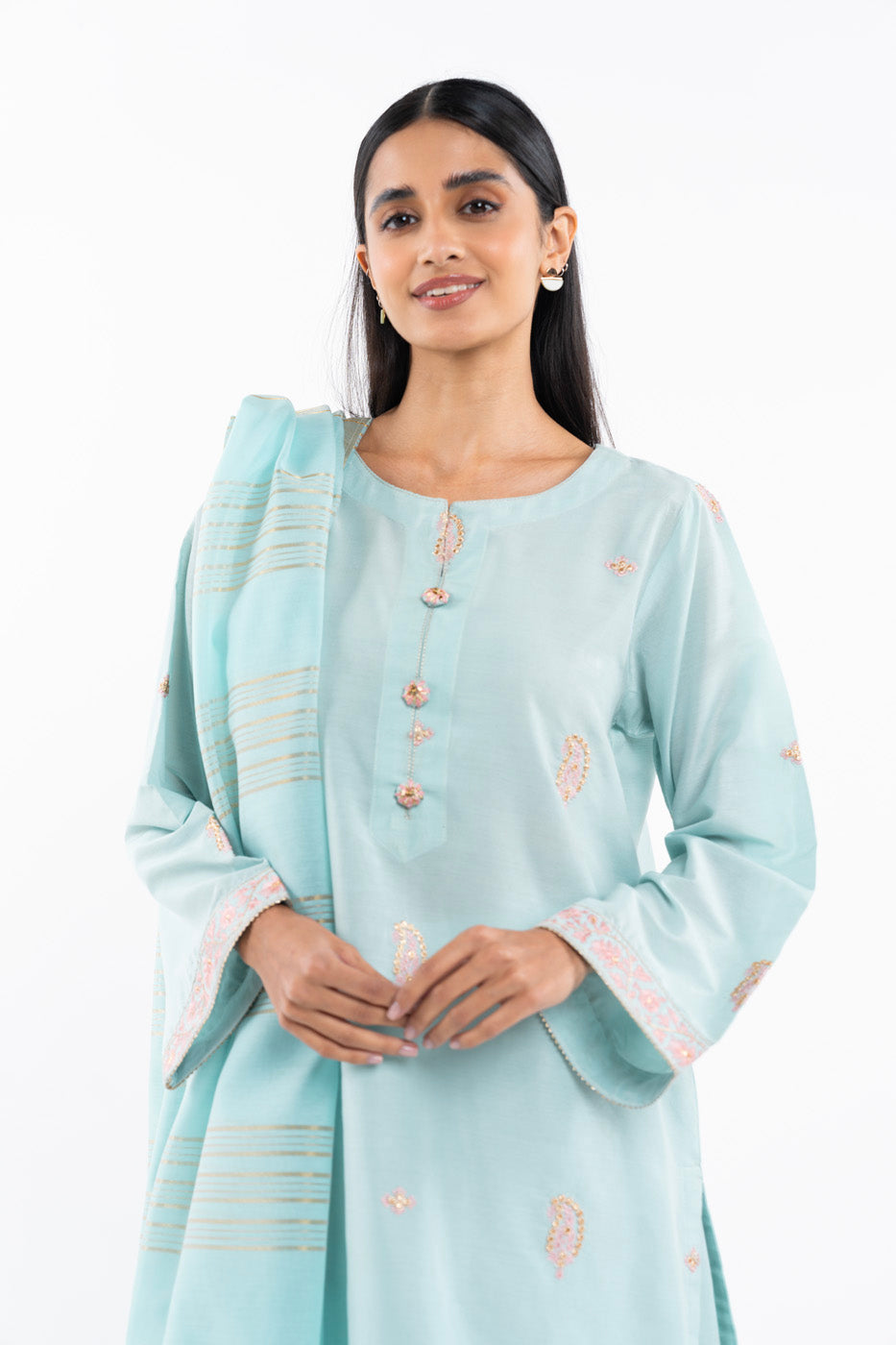 3 Pc Embroidered Cotton Silk Outfit