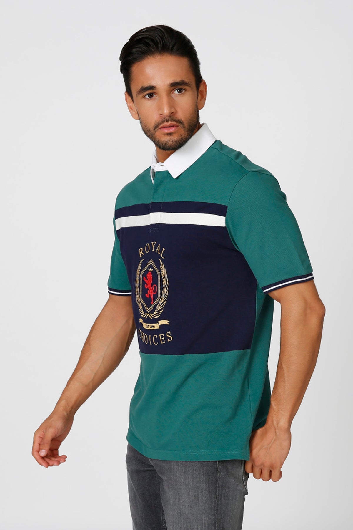 Printed T-shirt with Polo Neck and Short Sleeves