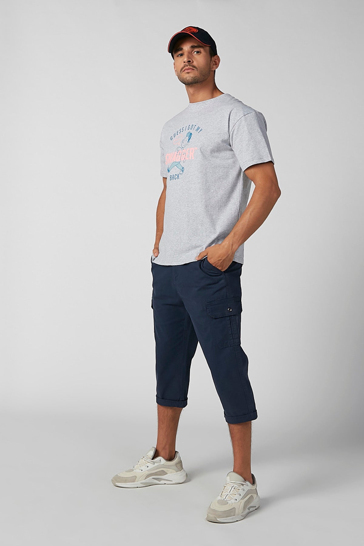 Slim Fit Plain Mid Waist 3/4 Pants with Pocket Detail