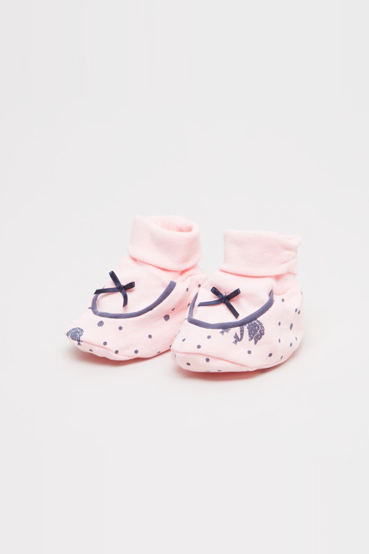 Printed Booties with Bow Applique Detail