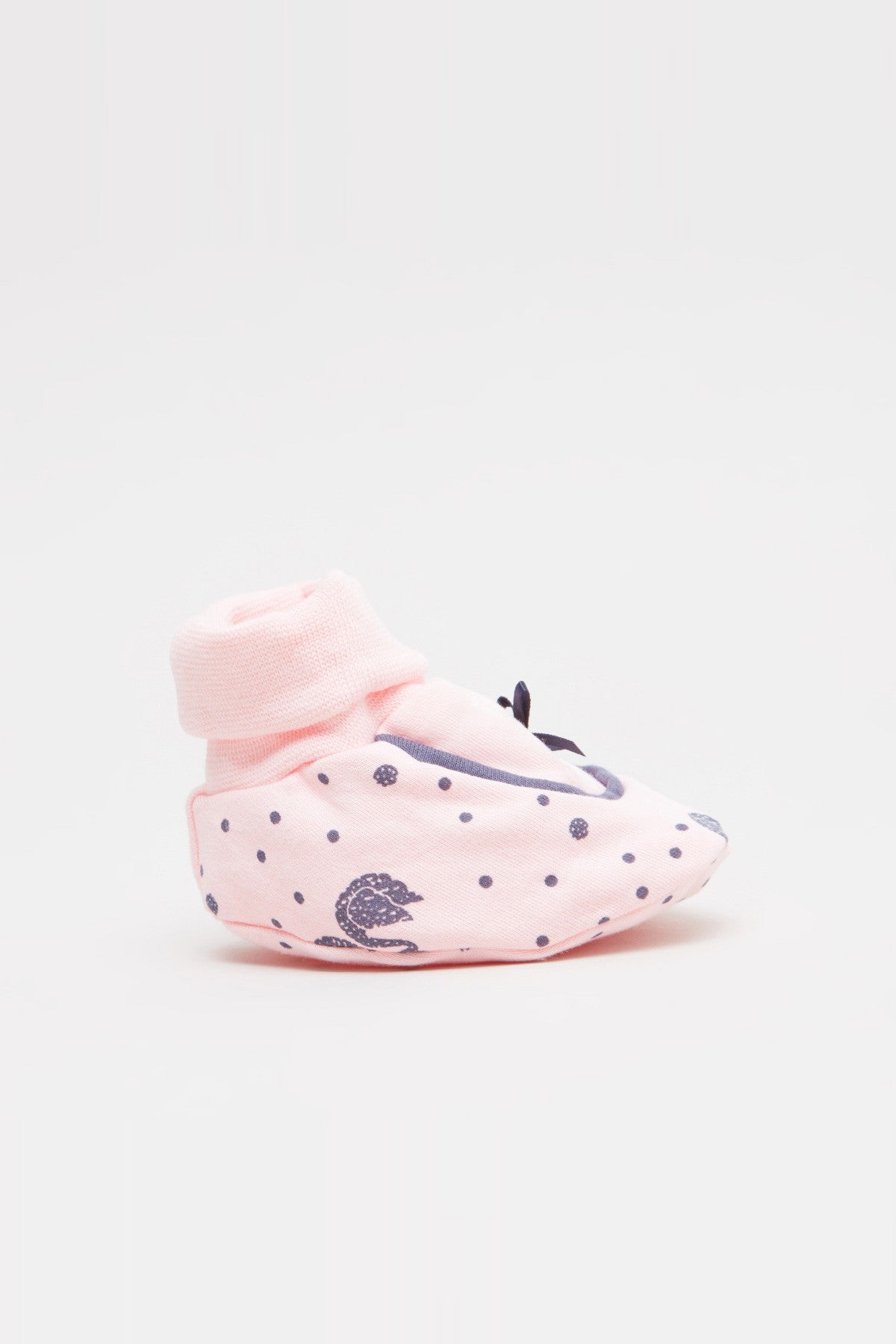 Printed Booties with Bow Applique Detail