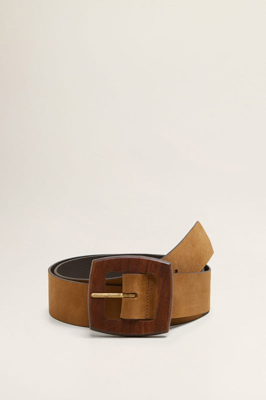 Wood Buckle Leather Belt
