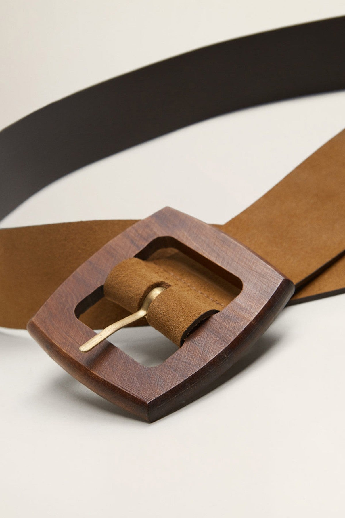 Wood Buckle Leather Belt