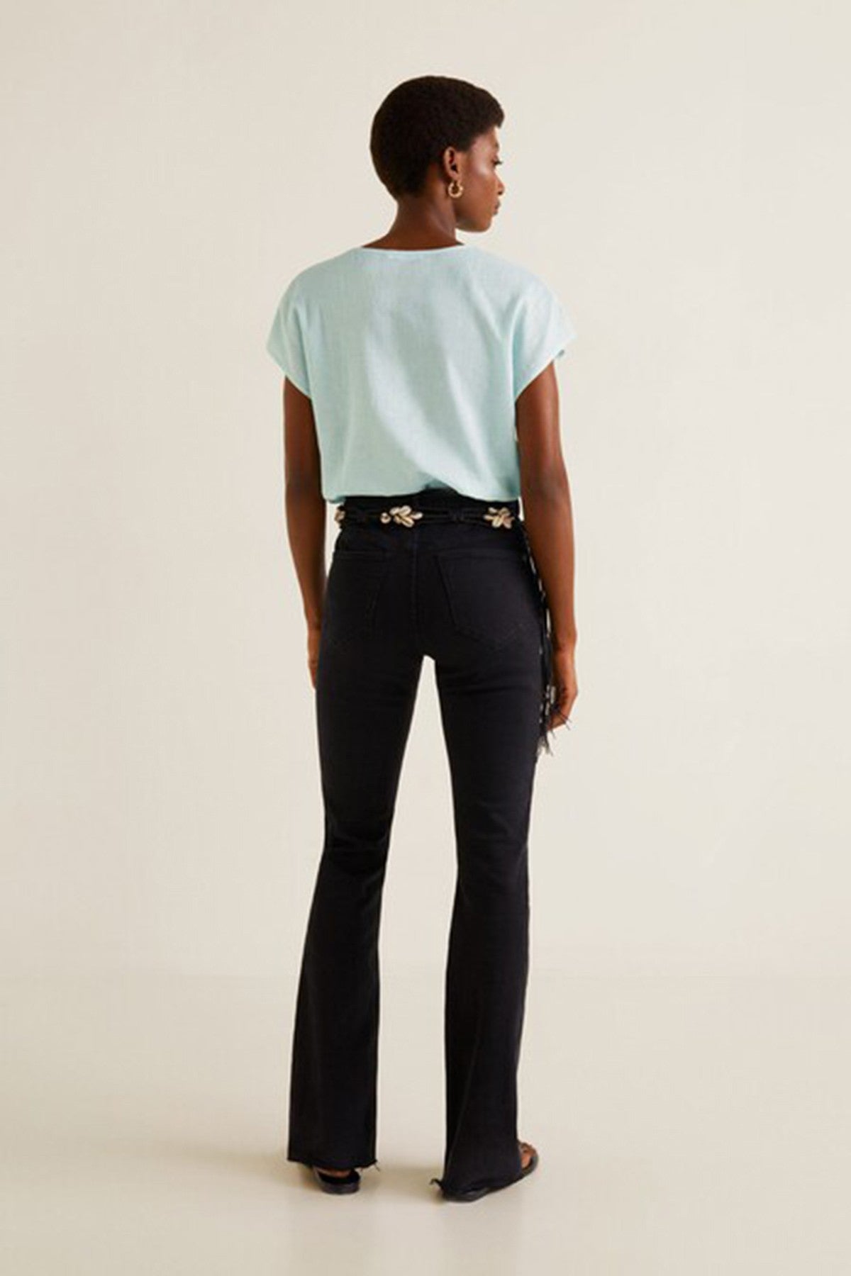 Button Linen-Blend Blouse