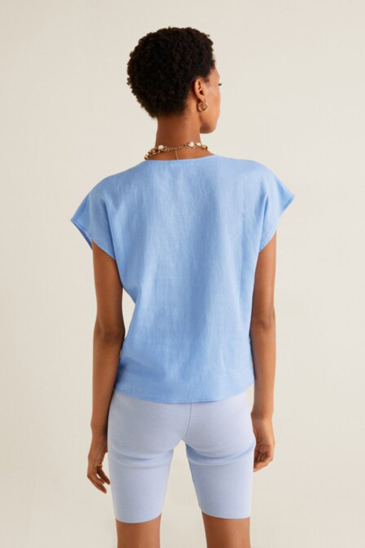 Button Linen-Blend Blouse