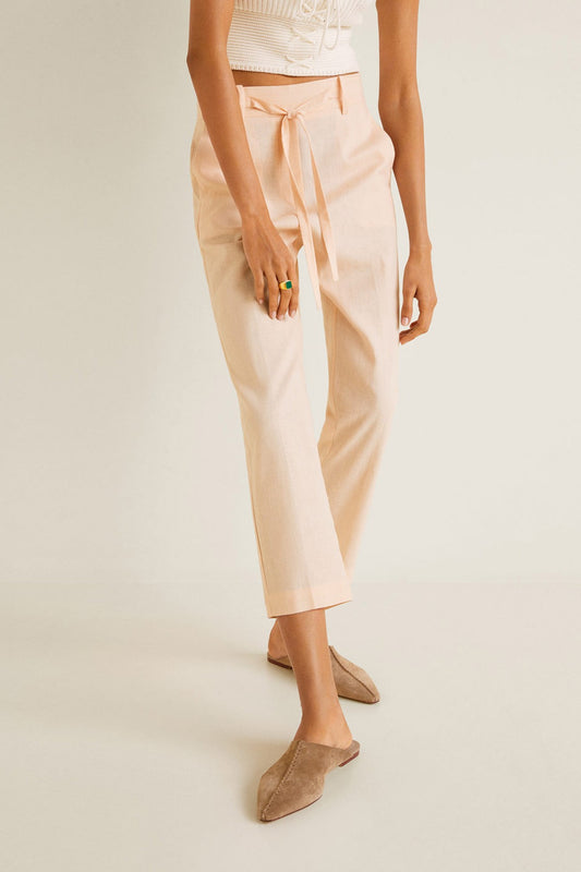 Straight linen-blend trousers