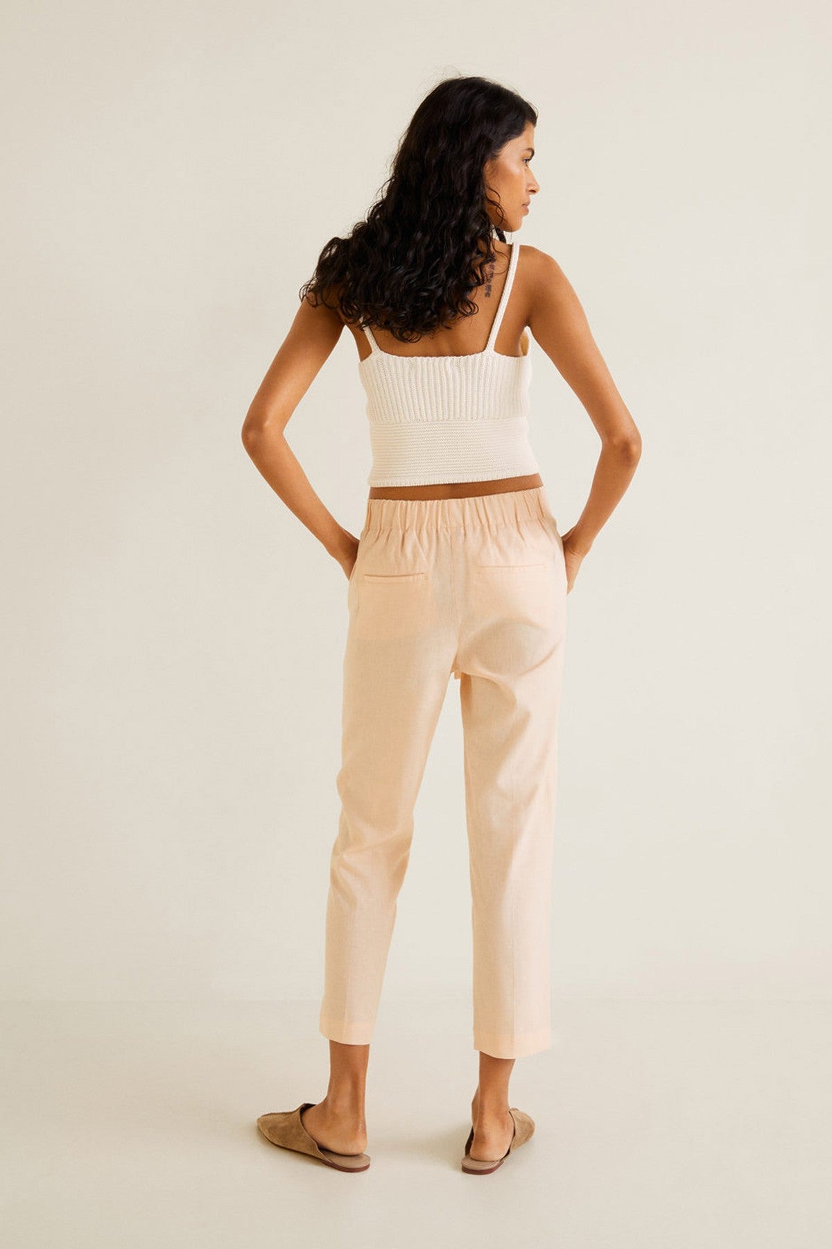 Straight linen-blend trousers