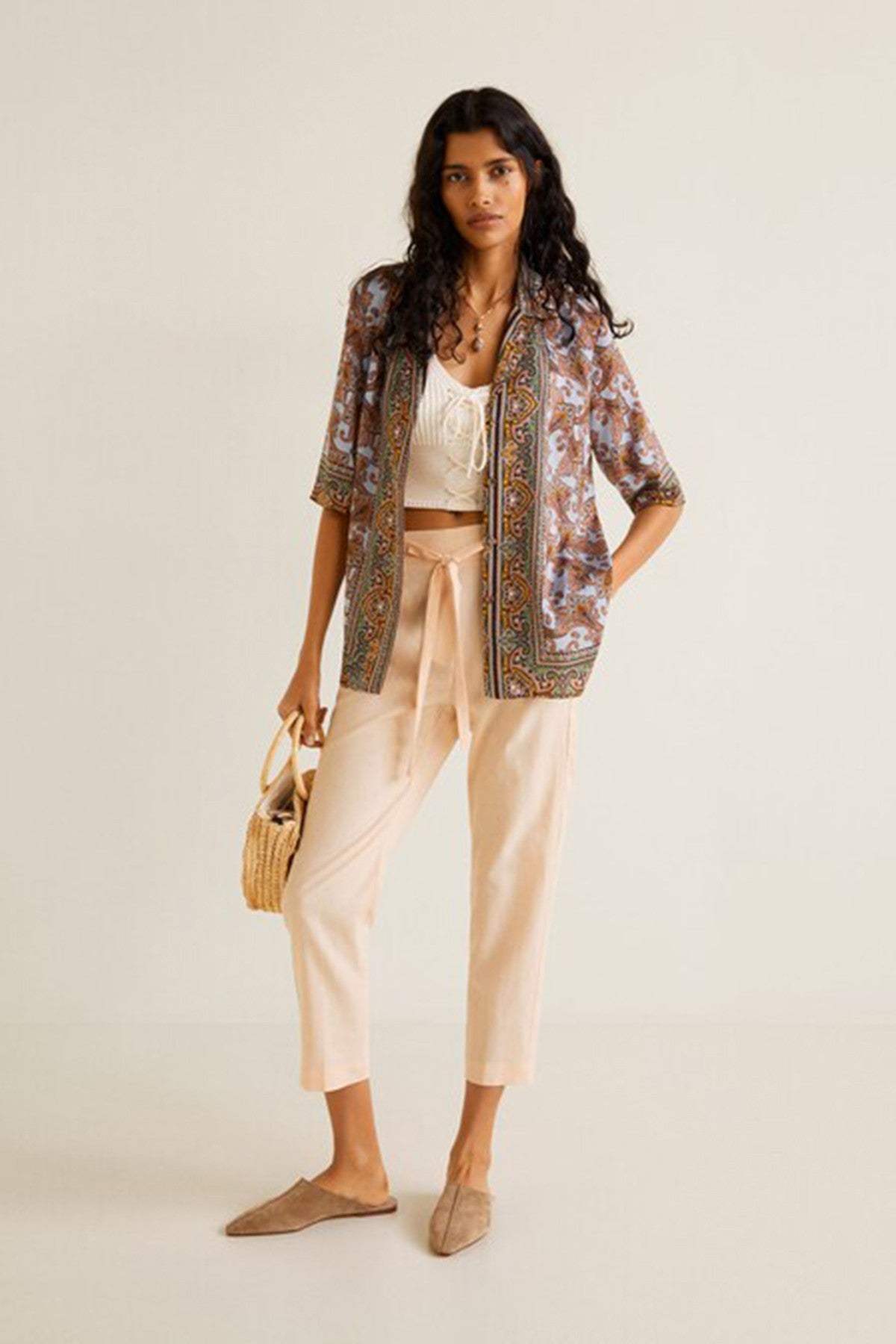 Straight linen-blend trousers