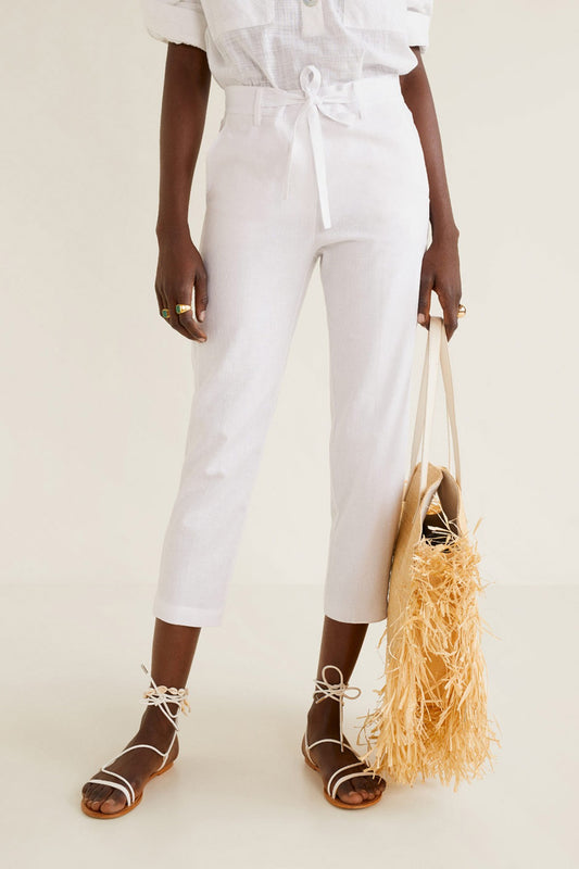 Straight linen-blend trousers