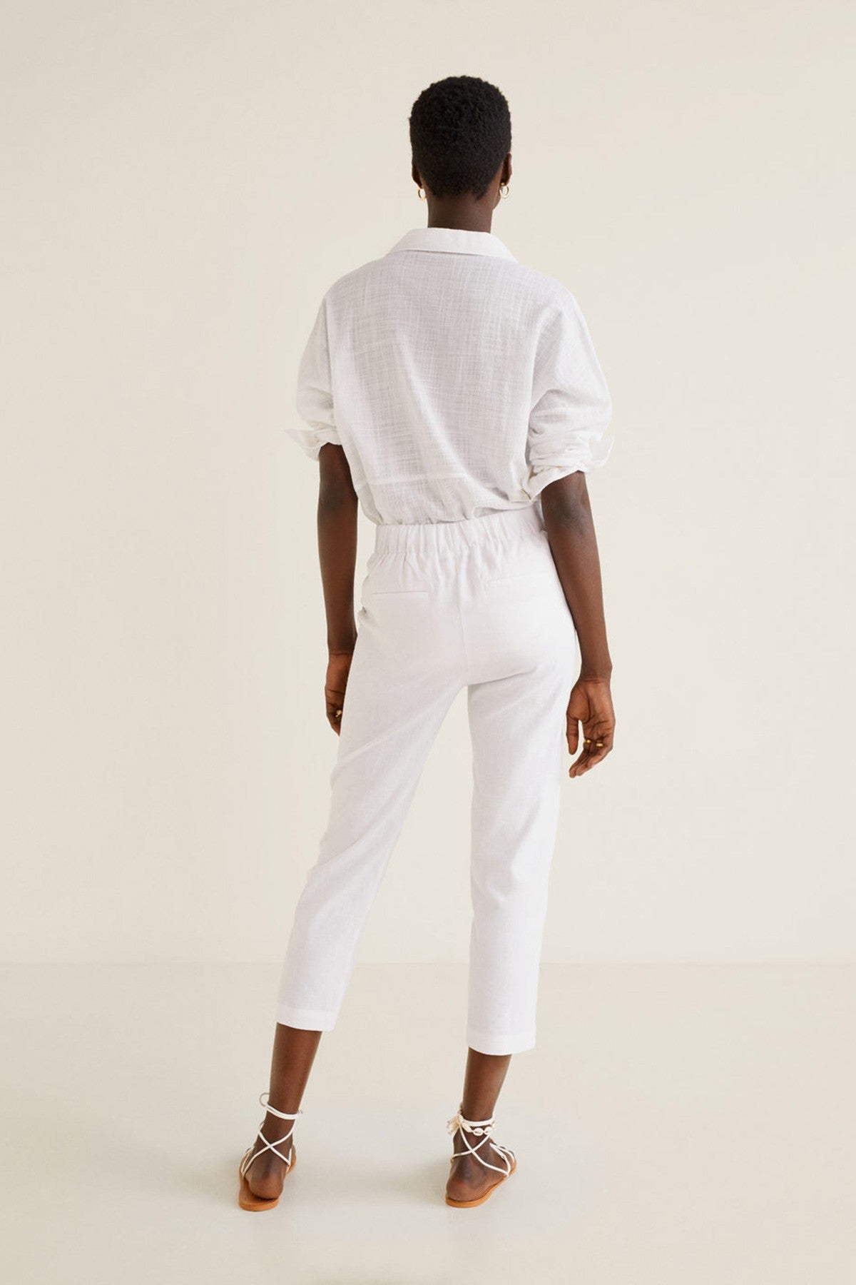 Straight linen-blend trousers