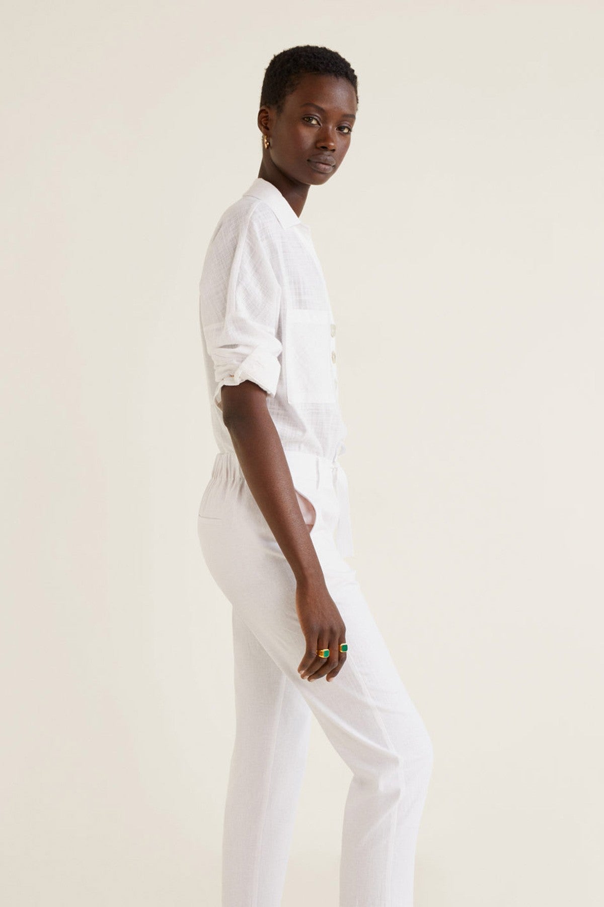 Straight linen-blend trousers