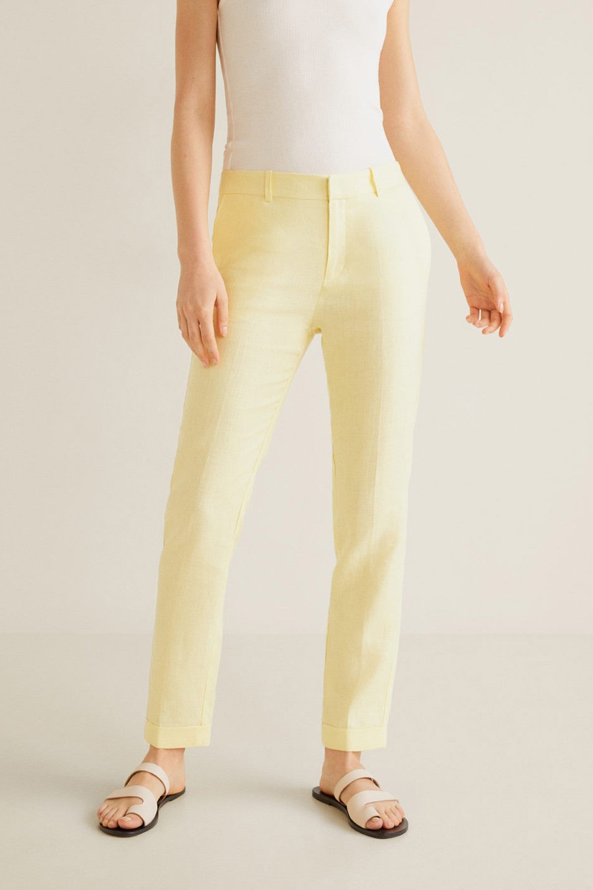 Straight linen-blend trousers