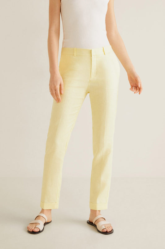 Straight linen-blend trousers