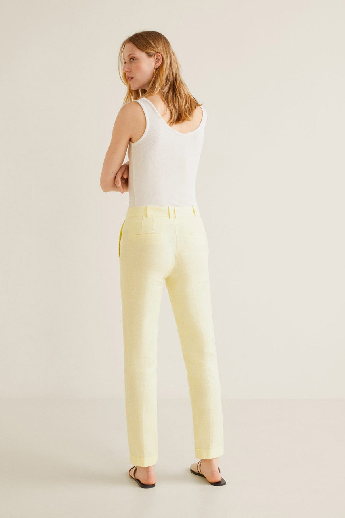Straight linen-blend trousers