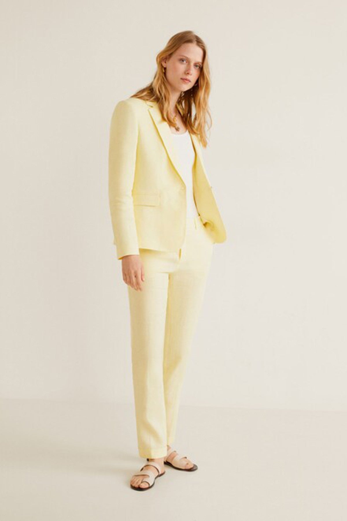 Straight linen-blend trousers