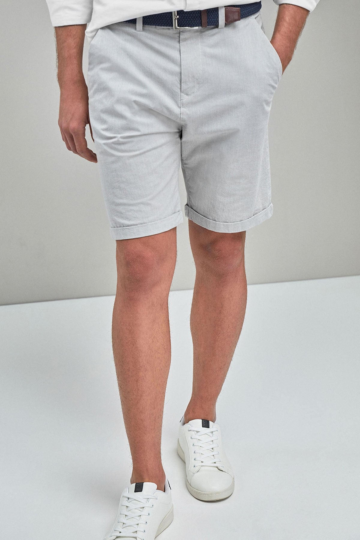 Fine Stripe Belted Shorts