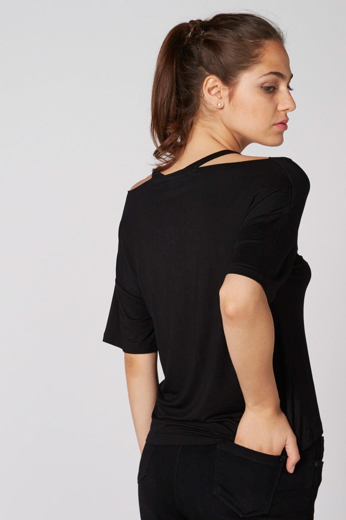Printed Top with Short Sleeves and Sweetheart Neck